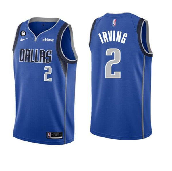 Mens Dallas Mavericks #2 Kyrie Irving Blue Icon Edition With NO.6 Patch Stitched Basketball Jersey